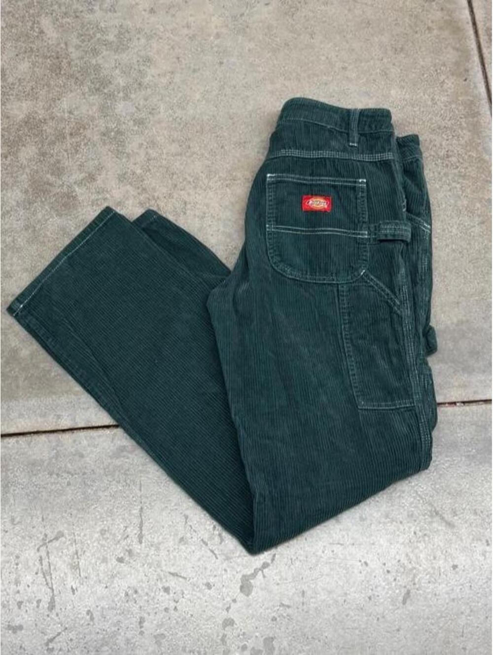 vintage dickies corduroy green relaxed baggy fit cargo pants size 0 x 24 WOMENS
